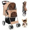Folding Dog Stroller with Storage Basket and Adjustable Canopy