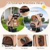 Folding Dog Stroller with Storage Basket and Adjustable Canopy
