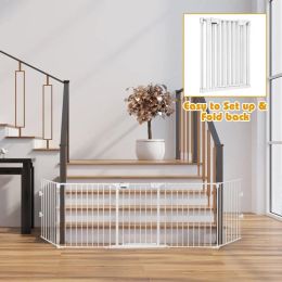 115 Inch Length 5 Panel Adjustable Standing Gate (Color: White)