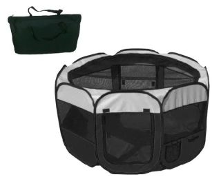 All-Terrain' Lightweight Easy Folding Wire-Framed Collapsible Travel Dog Pen (Color/Size: Black/Grey-L)