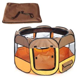 All-Terrain' Lightweight Easy Folding Wire-Framed Collapsible Travel Dog Pen (Color/Size: Brown/Yellow-L)