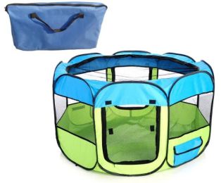 All-Terrain' Lightweight Easy Folding Wire-Framed Collapsible Travel Dog Pen (Color/Size: Blue/Green-M)