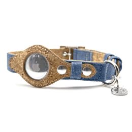 Apple Airtag Integrated Collar (Color: Denim & Cork, Size: Small)