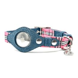 Apple Airtag Integrated Collar (Color: Pink Plaid, Size: XS)