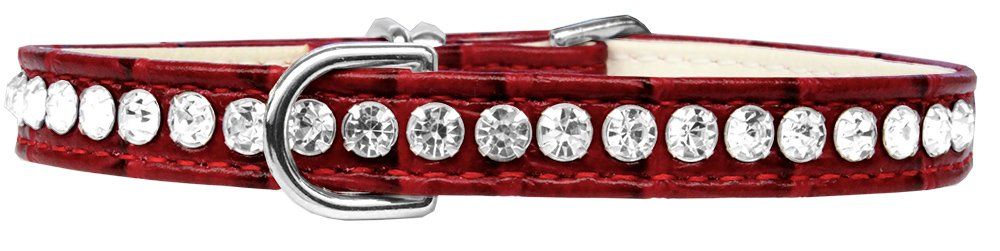 Beverly Style Rhinestone Designer Croc Dog Collar Red (Size: 12)