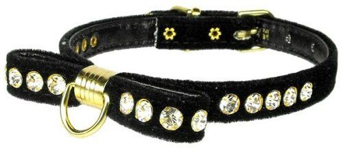 Velvet Bow Black Dog Collar (Size: 16)