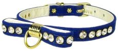 Velvet Bow Blue Dog Collar