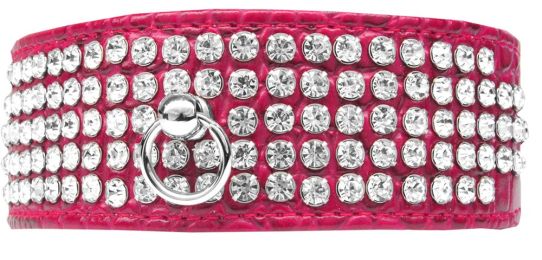 Mirage 5 Row Rhinestone Designer Croc Dog Collar (Color: Bright Pink, Size: 20)