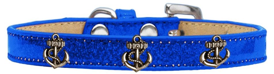 Bronze Anchor Widget Dog Collar Blue (Color/Size: Blue-10)