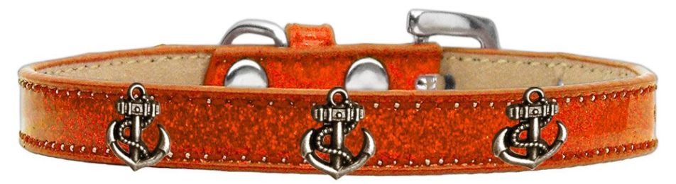 Bronze Anchor Widget Dog Collar Orange (Color/Size: Orange-20)