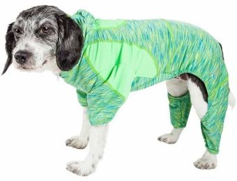 Pet Life Active 'Downward Dog' Full Body Warm Up Hoodie (Color: Green, Size: Medium)