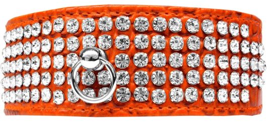 Mirage 5 Row Rhinestone Designer Croc Dog Collar (Color: Orange, Size: 20)