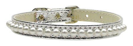 3/8" Pearl Dog Collar Silver (Size: 10)