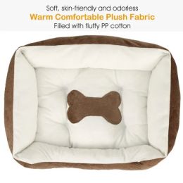 Dog Bed Soft Warm Fleece Small Size (Color: Brown)