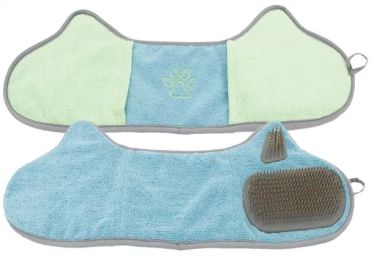 'Bryer' 2-in-1 Hand-Inserted Microfiber Pet Grooming Towel (Color: Blue/Aqua)