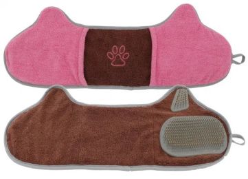 'Bryer' 2-in-1 Hand-Inserted Microfiber Pet Grooming Towel (Color: Brown/Pink)