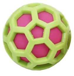 'DNA Bark' TPR and Nylon Durable Rounded Squeaking Dog Toy (Color: Green/Pink)