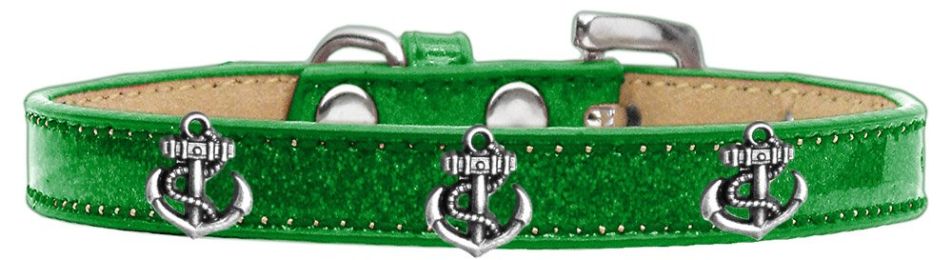 Silver Anchor Widget Dog Collar Emerald Green (Color/Size: Em. Green-12)